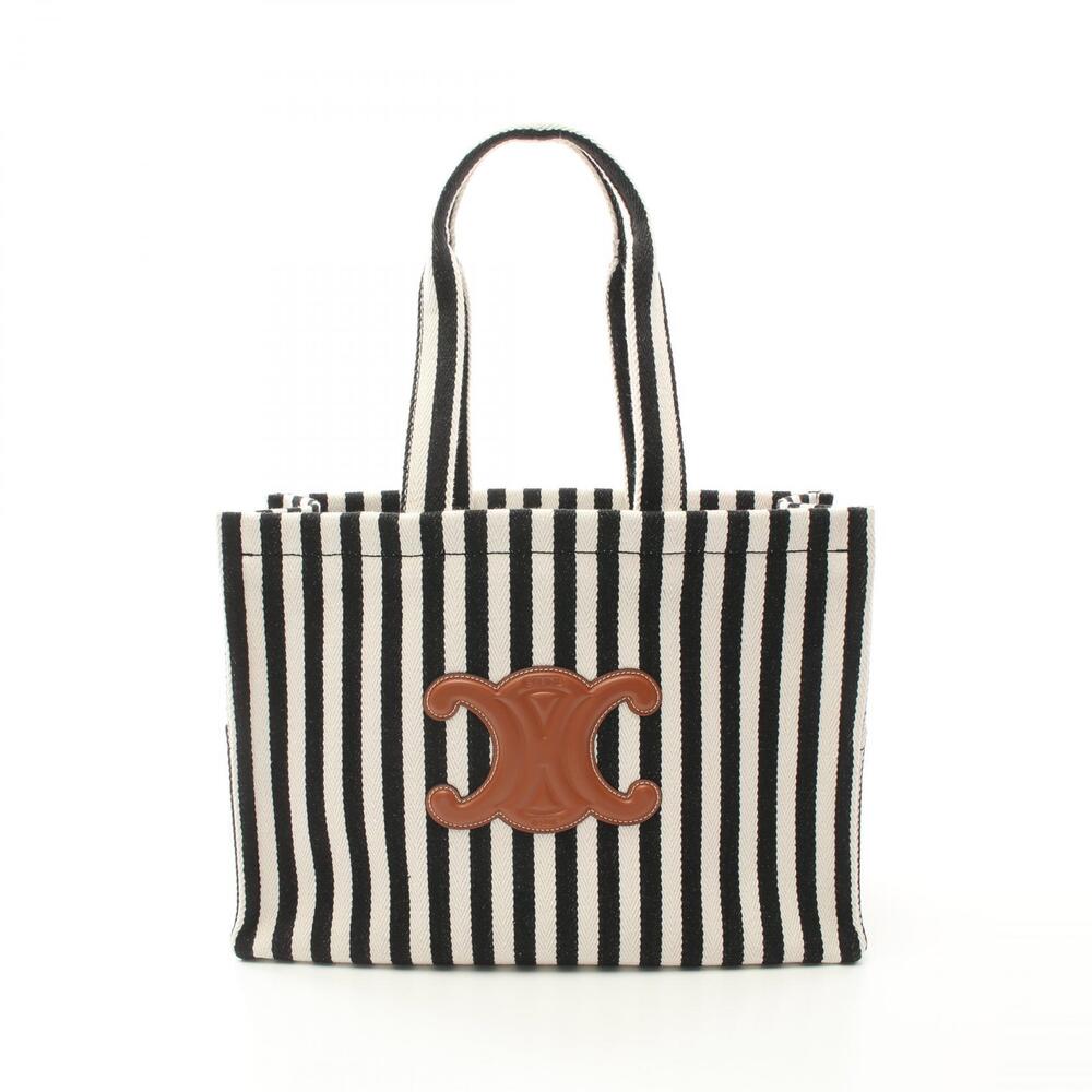 Celine Cabas Thais Tote Bag Canvas Leather Black White